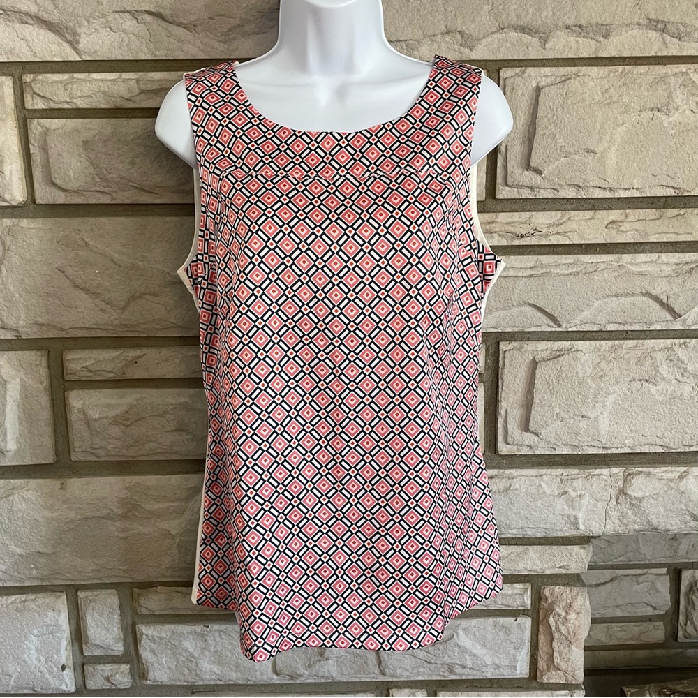 Ann Taylor Mixed Media Geometric-Print Sleeveless Blouse Top Size M